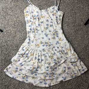 Derek Heart White Floral Sundress with Blue and Yellow Roses
